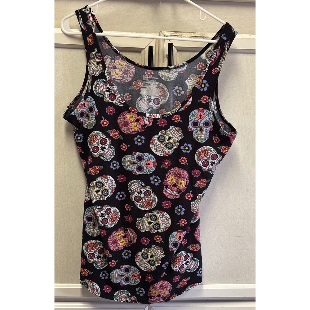 No Boundaries XXXL Black Sugar Skull Floral Sleeveless Tank Top